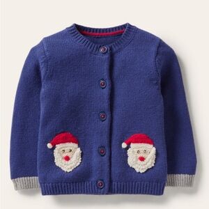 Baby Boden Blue Cardigan with Santa Design
